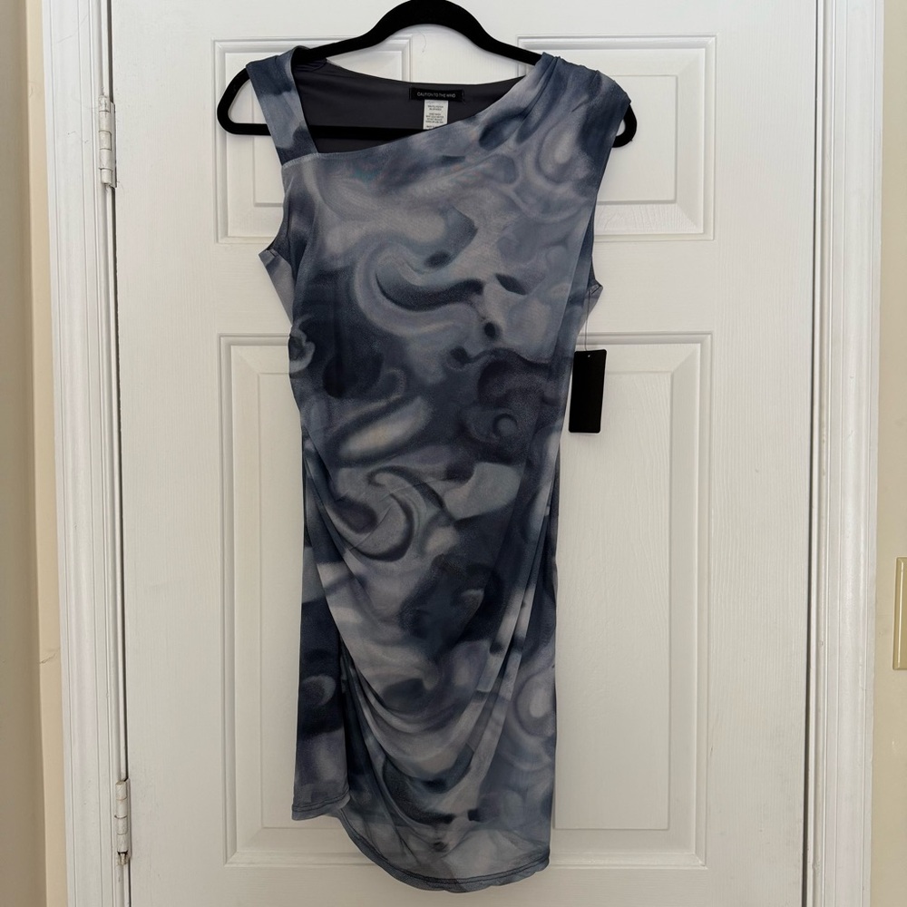 Caution to the Wind Gray Blue Swirl Dress